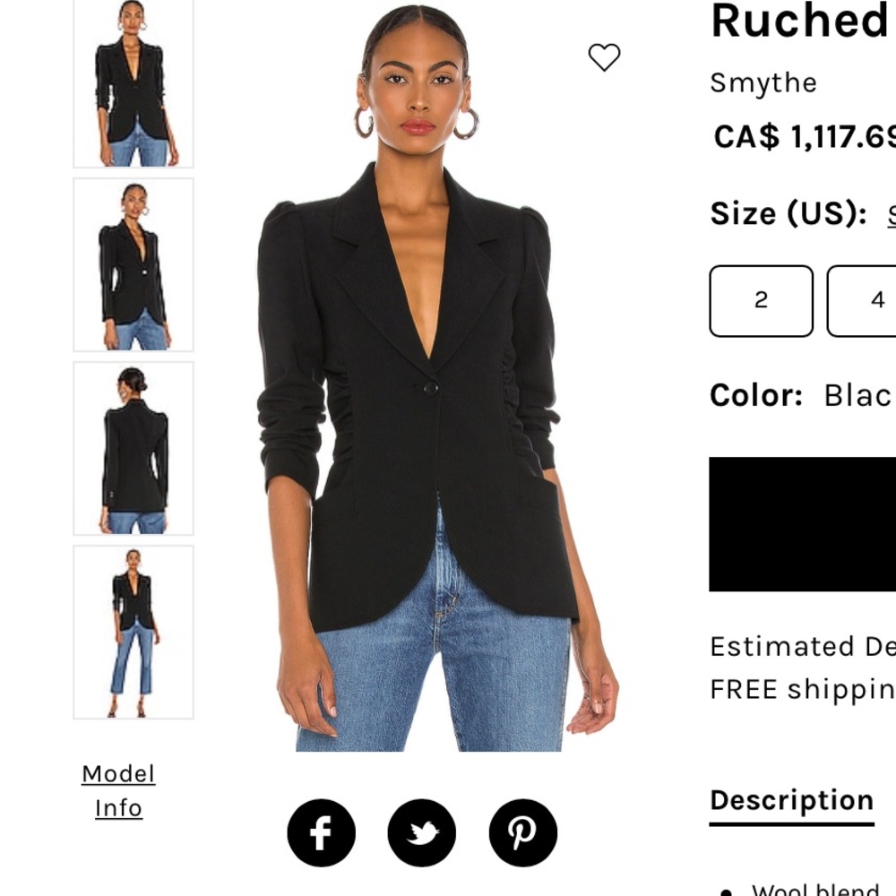 ❌SOLD❌NWT - Smythe - Rusched Blazer Size 8 - Picture 3 of 11